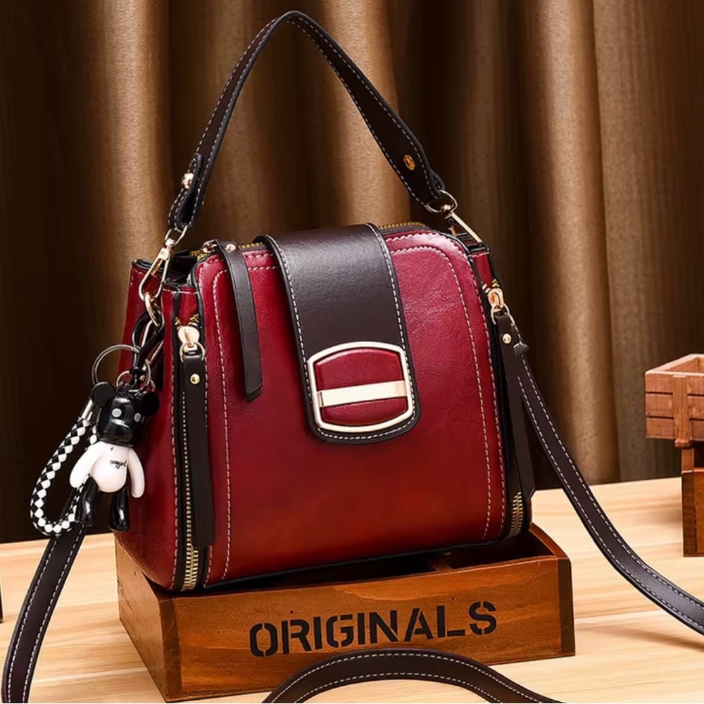 Elegant Red and Brown Handbag